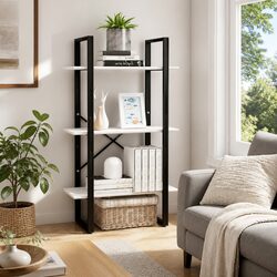 White Pine Wood Bookcase with Metal Reinforced Frame