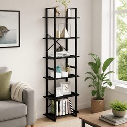 60x30x210 cm Black Storage Shelf with Metal Frame