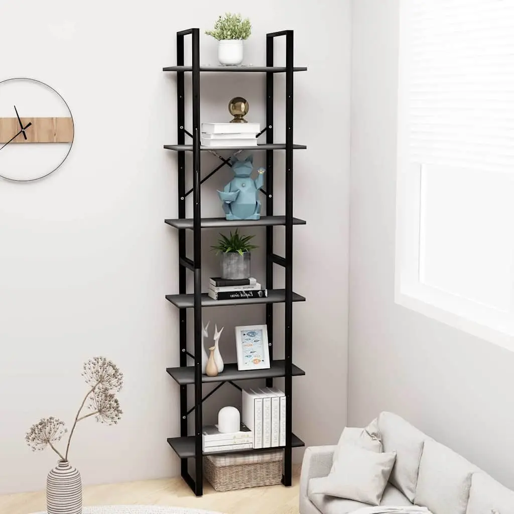 Storage Shelf Grey Standing Bookcase Shelving Unit 60 x 30 x 210 cm