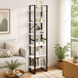 60x30x210 cm White Metal and Wood Storage Shelf