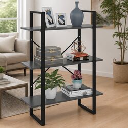 Engineered Wood and Metal Grey Book Cabinet