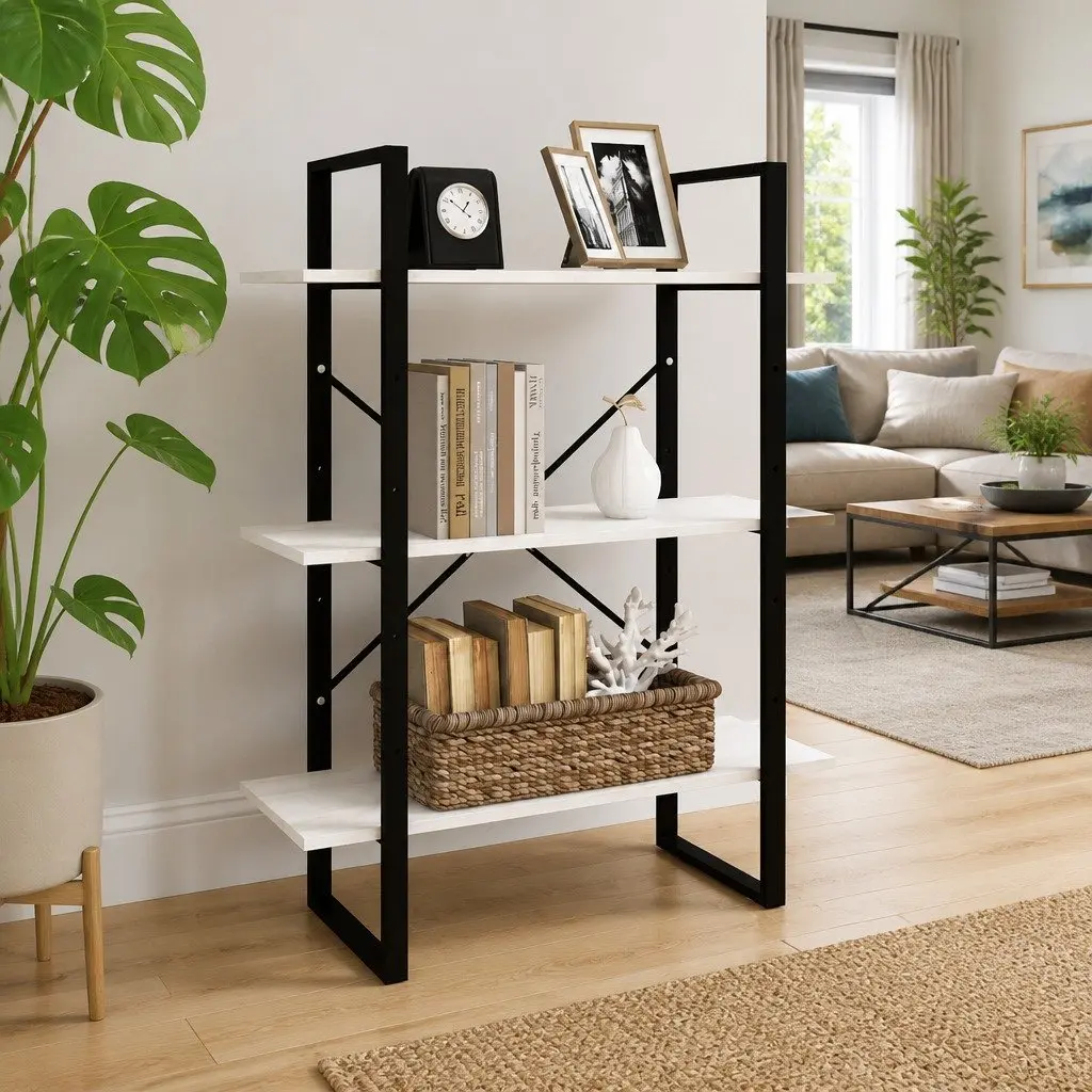 3-Tier Book Cabinet Solid Pine Wood Storage Display Unit White