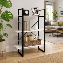 3-Tier White Book Cabinet with Solid Pine Wood Construction