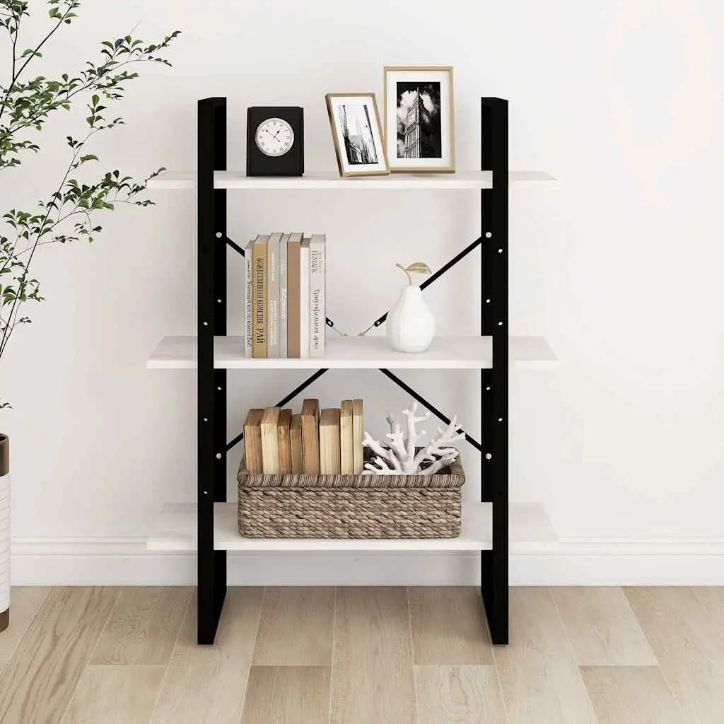3-Tier Book Cabinet Solid Pine Wood Storage Display Unit White