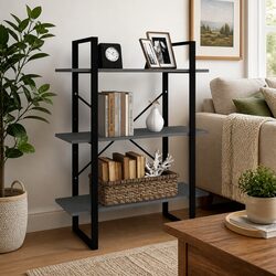 3-Tier Grey Wood Book Cabinet with Solid Pine Construction
