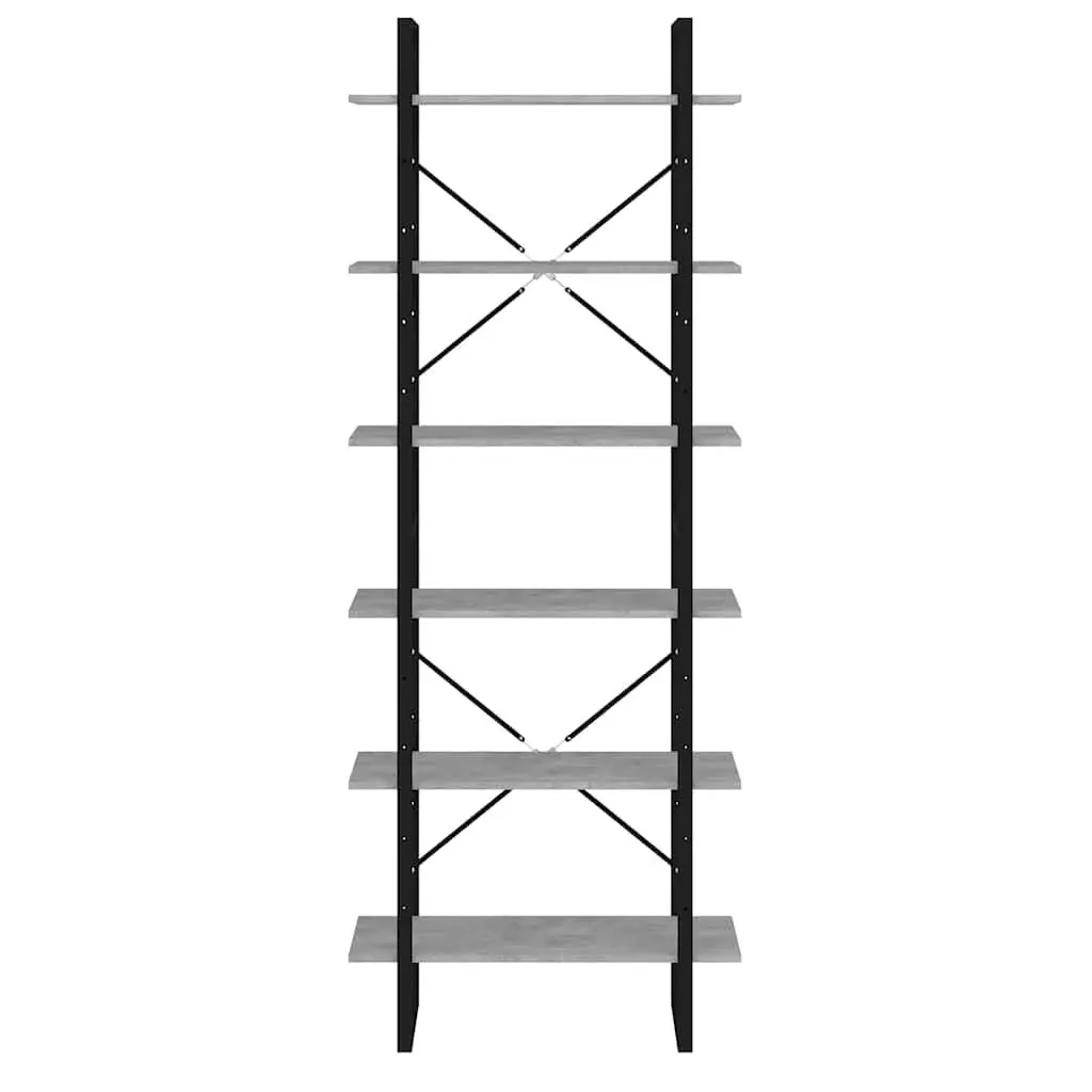 High Cabinet Industrial Look Grey Engineered Wood Storage Bookcase 6 Shelves