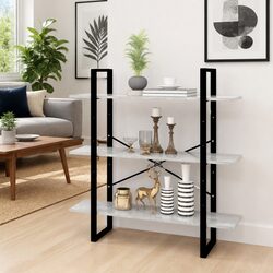 Grey Engineered Wood Book Cabinet with Metal Frame