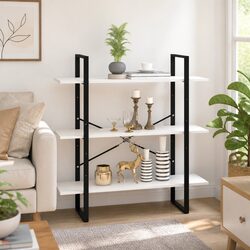 3-Tier Bookcase Storage Unit in White Solid Pine Wood