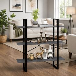 3-Tier Book Cabinet Grey Solid Pine Wood Unit