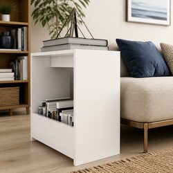 White Open Storage Side Table with Engineered Wood