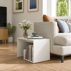 Engineered Wood White End Table for Storage and Display