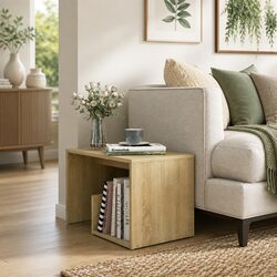 Engineered Wood Side Table with Open Storage Compartment