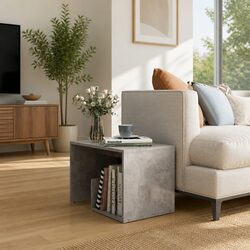 Engineered Wood Grey Side Table with Ample Storage