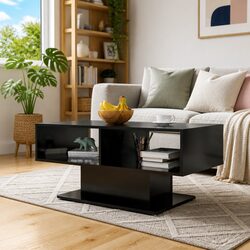 Coffee Table with Storage Shelf in Black Finish