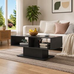 Grey Engineered Wood Coffee Table with Shelf