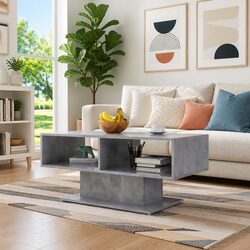 Engineered Wood Coffee Table with Grey Finish and Shelf
