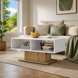 Engineered Wood Coffee Table with Storage Shelf in White