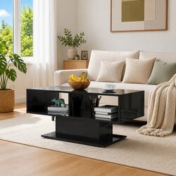 Black High Gloss Coffee Table with Integrated Storage