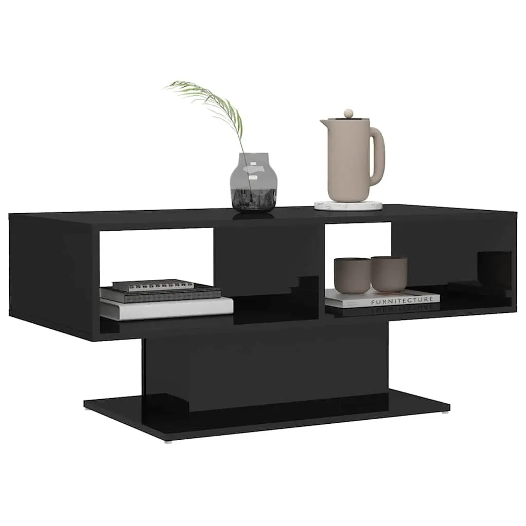 Coffee Table Storage Shelf Black High Gloss Living Room