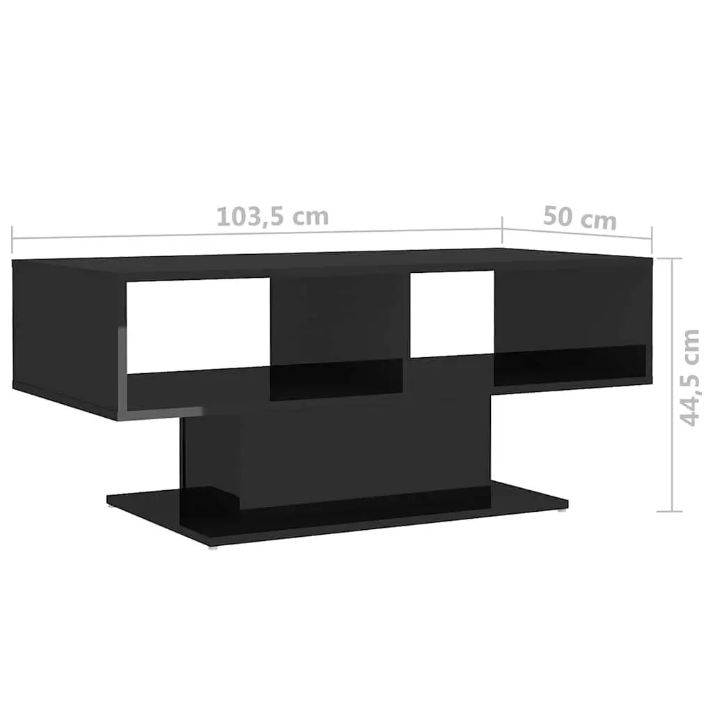 Coffee Table Storage Shelf Black High Gloss Living Room