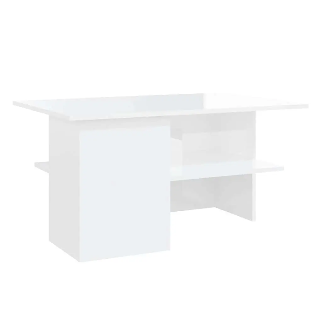 Coffee Table High Gloss White Storage Shelf Modern 90cm x 60cm x 46.5cm