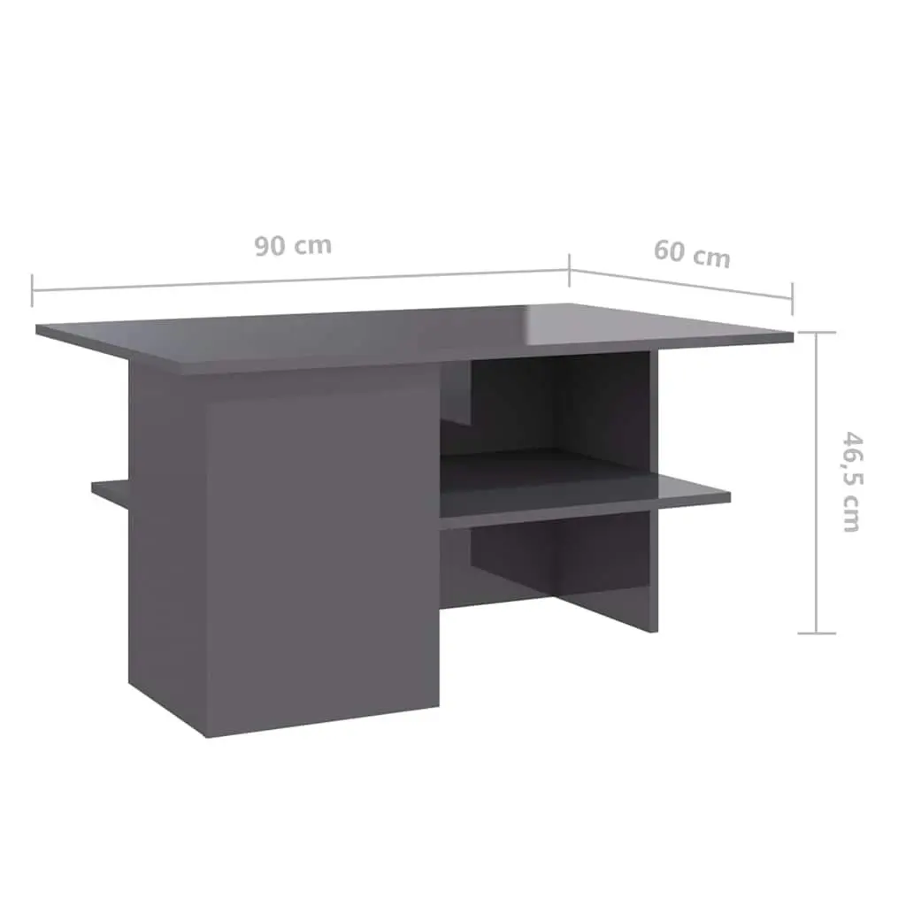 Coffee Table Modern High Gloss Grey Storage Shelf 90 x 60 x 46.5 cm