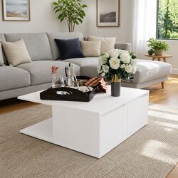Coffee Table with Storage Drawers 80x80x31cm in White