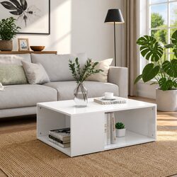 White High Gloss Coffee Table with Two Shelves