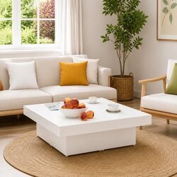 90x90x28cm White Coffee Table with Engineered Wood