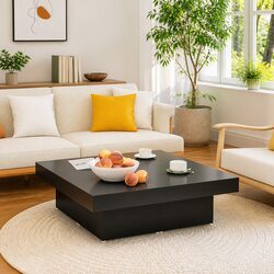 Square Black Coffee Table with Engineered Wood Surface