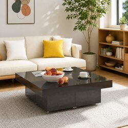 Precision Crafted High Gloss Grey Coffee Table 90x90x28cm