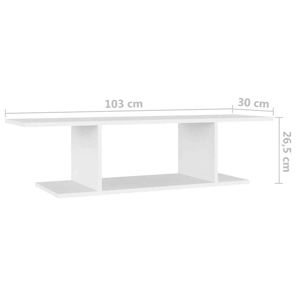 Wall Mounted TV Cabinet Space Saving Open Shelving Unit White 103 x 30 x 26.5 cm