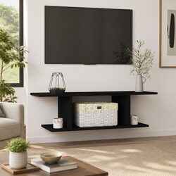Black Wall Mounted TV Cabinet with Storage Compartment
