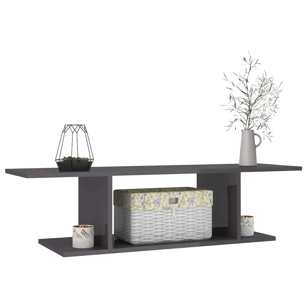 Wall Mounted TV Cabinet High Gloss Grey Living Room Storage Display Unit