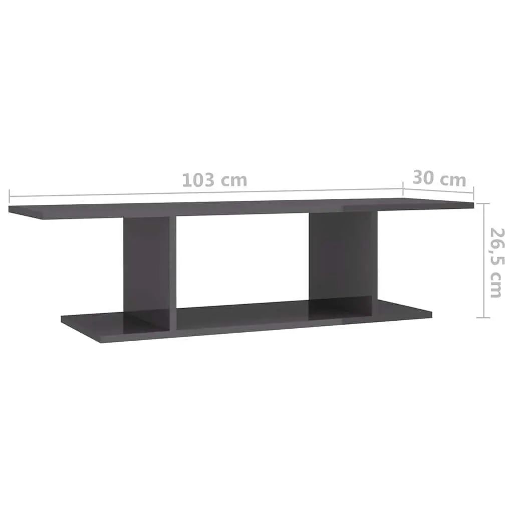 Wall Mounted TV Cabinet High Gloss Grey Living Room Storage Display Unit