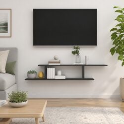 Wall-Mounted TV Shelf in Grey with Asymmetrical Design