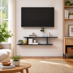 Wall-Mounted TV Shelf in Grey High Gloss Finish