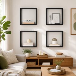 4-Piece Wall Cube Shelves Set in Grey for Organizing