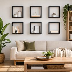 Floating Wall Cube Shelves Set - Grey, 6 Pieces
