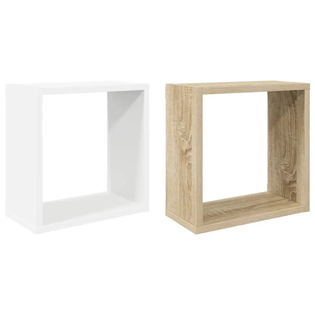 Wall Cube Shelves 2 Pieces White Sonoma Oak Floating Storage Display Organizer