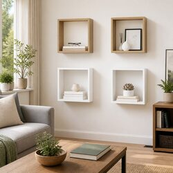 4-Piece Wall Cube Shelves Set in White Sonoma Oak