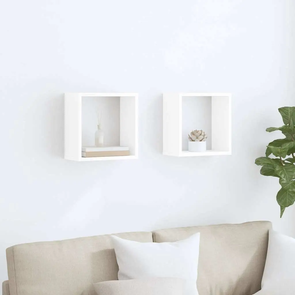 Floating Wall Cube Shelves White 30x15x30cm Sturdy Storage Display 2 Pack