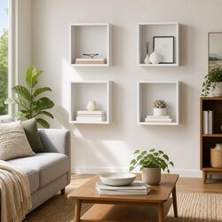 4-Piece White Wall Cube Shelves Floating Storage Organizer