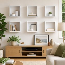 6-Piece White Wall Cube Shelves with Sturdy Design