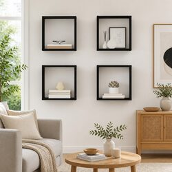 Durable Black Floating Cube Shelves for Wall Display