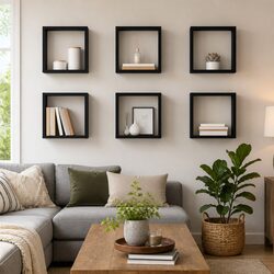 Black Wall Cube Shelf Set - 6 Floating Organizers