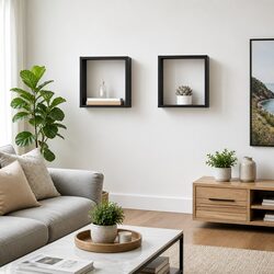 Floating Grey Cube Shelves Set of 2 for Storage