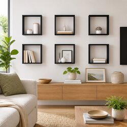 Floating Wall Cube Shelves - Grey 6 Piece Storage Set