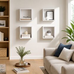 Set of 4 White Wall Cube Shelves for Storage