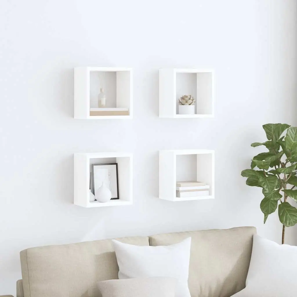 Floating Cube Shelves Set 4 Pieces White Organiser Storage Display